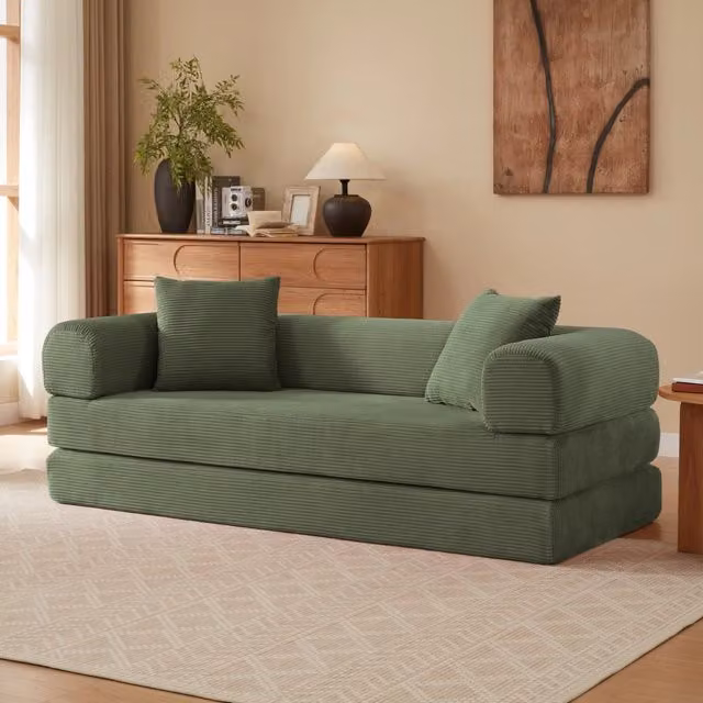 Divano letto ULEVR trasformabile in velluto verde, imbottitura in schiuma fredda, senza montaggio
