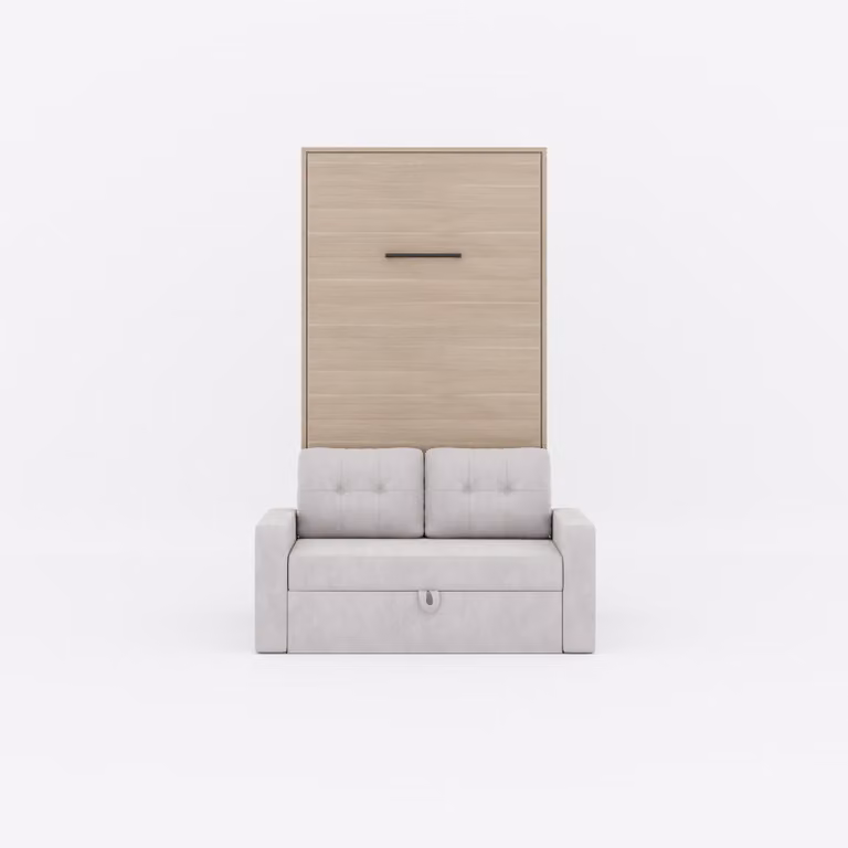 Letto a scomparsa M3 (profondità 55 cm) verticale 100x200 incl. divano grigio sabbia Quercia Kaiserberg