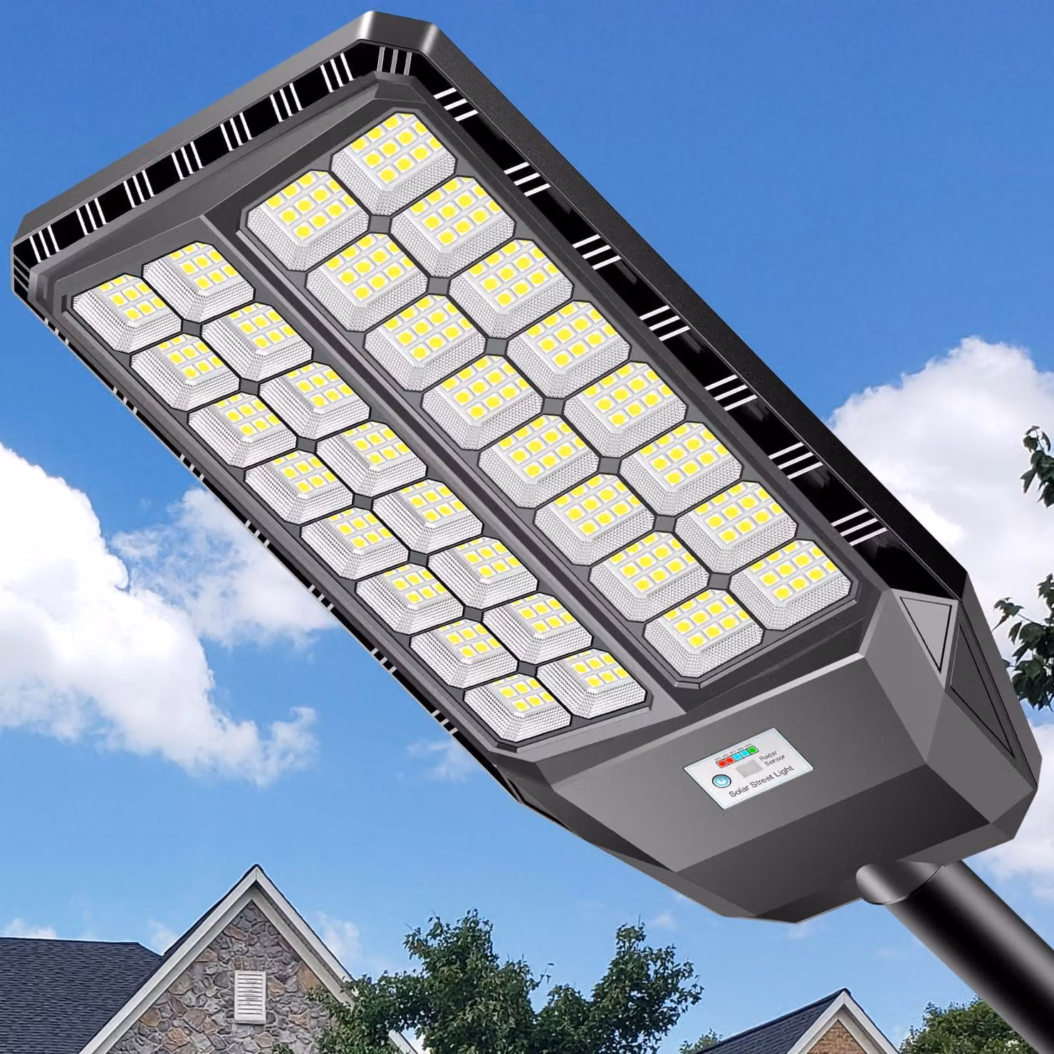 Lampione solare con sensore di movimento, 2400 W, 3000 lumen, 6500 K