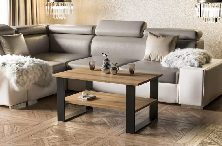 Tavolino da salotto Endo-Möbel Inga 110x65x53 cm con base a slitta e ripiano (rovere Wotan)
