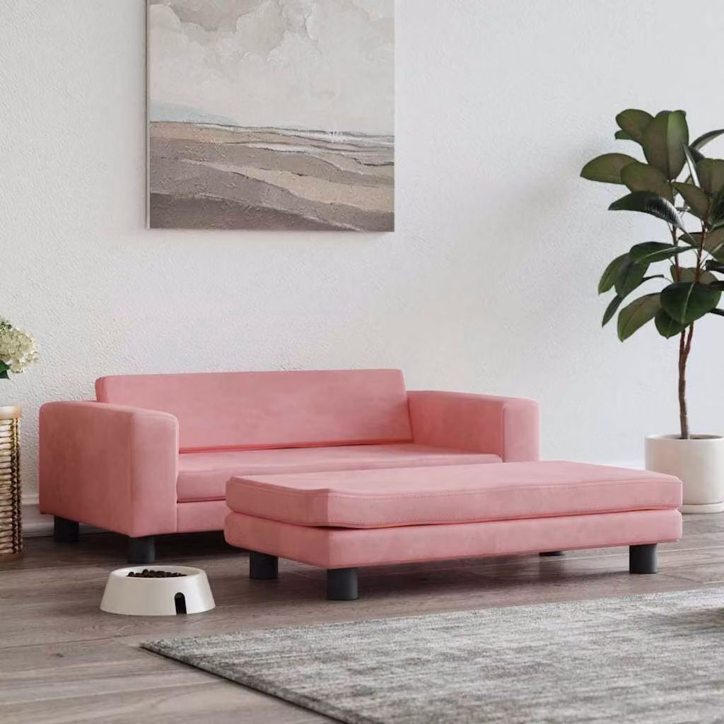 vidaXL Lettino per Cani in Velluto Rosa con Struttura in Legno L/P/H: 100 x 50 x 30 cm