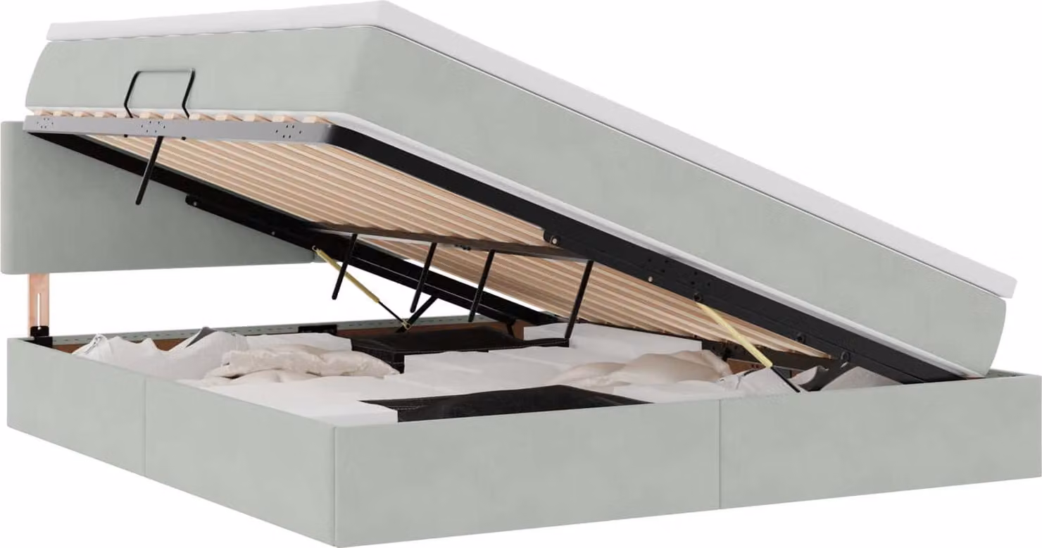 Letto con contenitore LED e materasso Grigio Chiaro