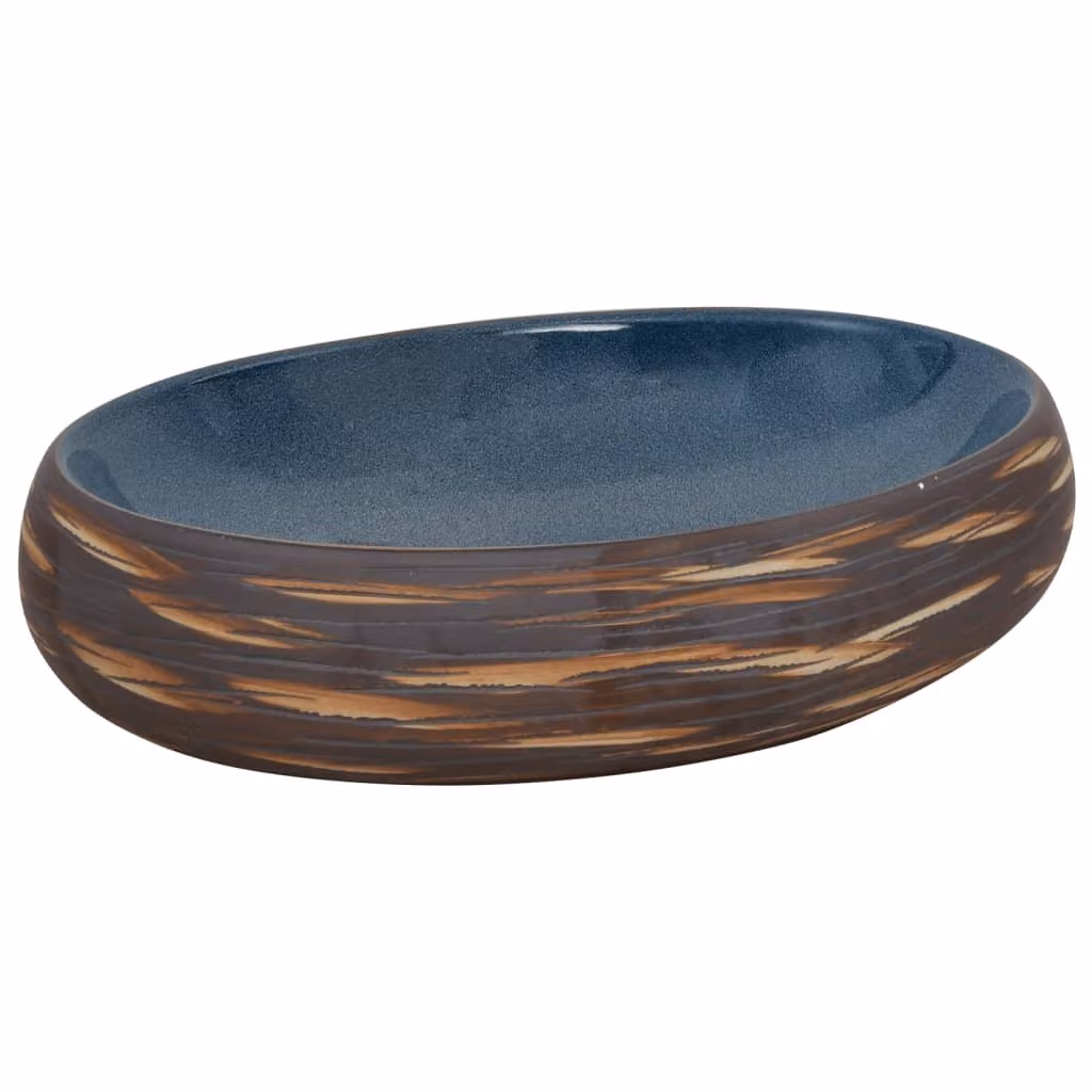 Lavabo da Appoggio Marrone e Blu Ovale 59x40x15 cm Vetroceramica