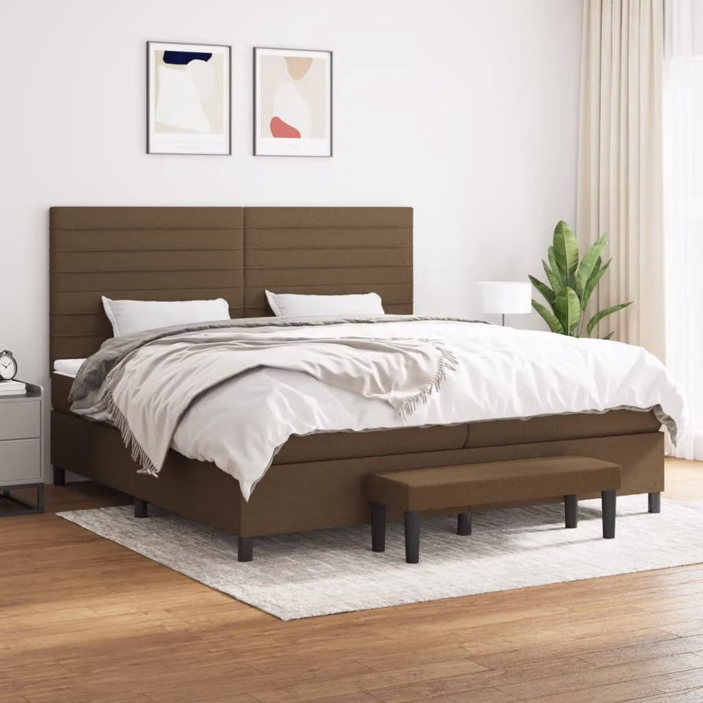 vidaXL Giroletto a Molle Ibrido con Materasso in Tessuto Marrone e Bianco L/P/H: 200 x 200 x 128 cm – 1