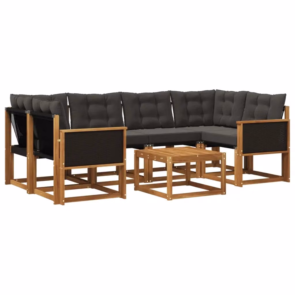Set di divani da esterno vidaXL in legno di acacia con tavolino, 7 pezzi, Marrone e Nero – 2