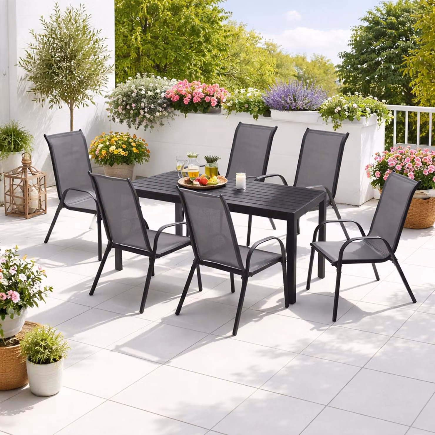 Set da giardino Set di sedute 7 pezzi 150x90 cm Non-Wood antracite/nero