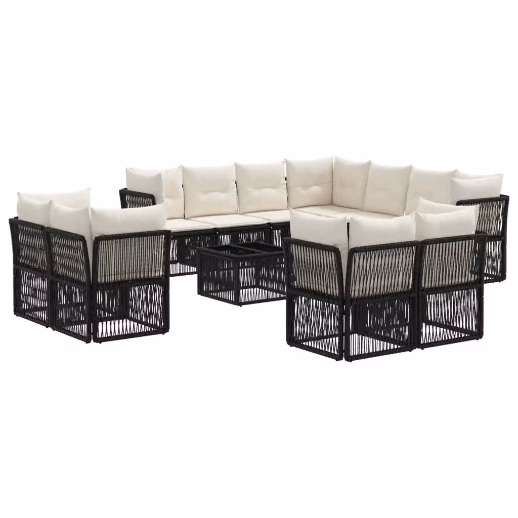 Set Divano da Giardino a L con Tavolino vidaXL, 12 Pezzi, Nero, Polyrattan e Metallo con Cuscini Inclusi – 2