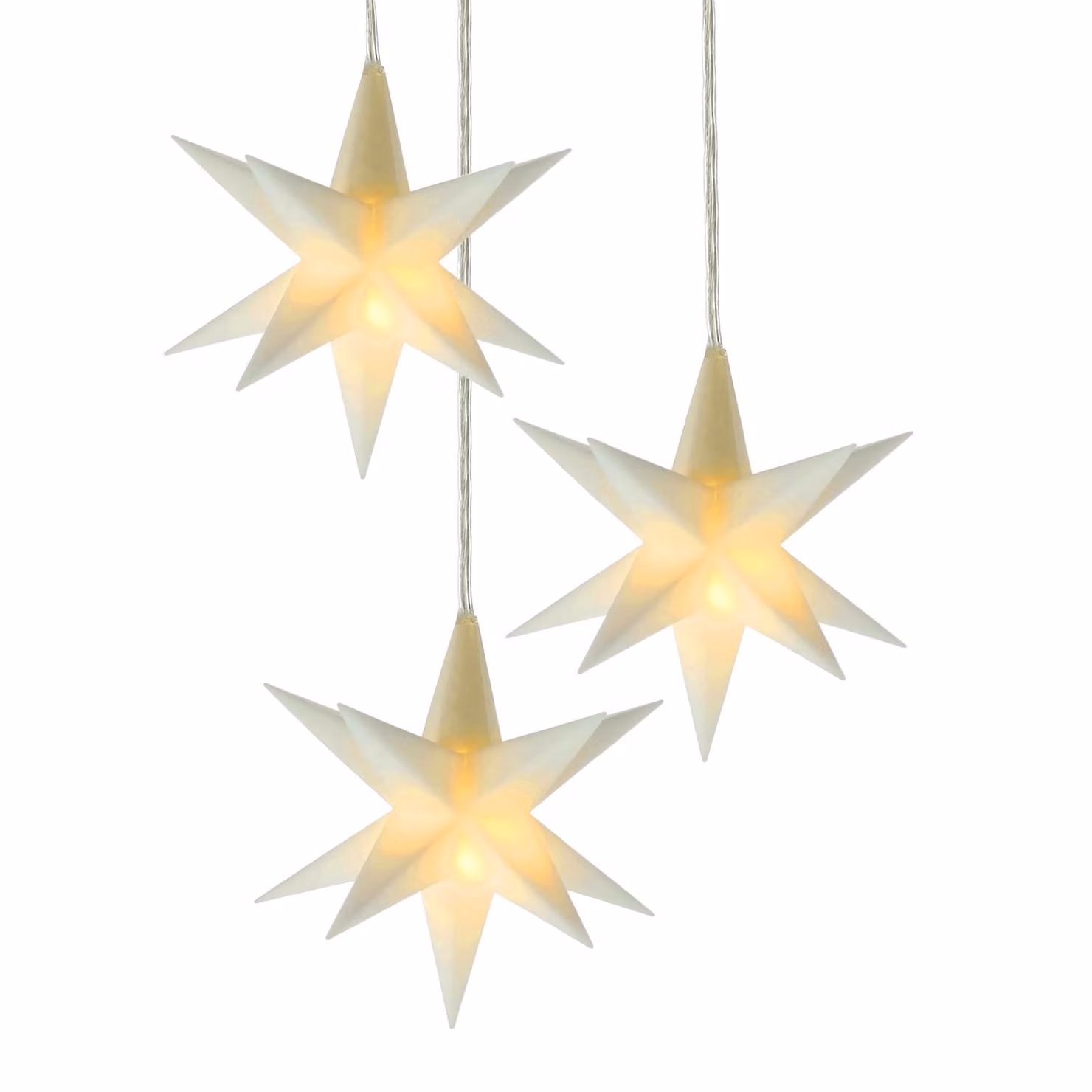 Stella di Natale 3D 10 cm Set da 3 con timer - bianco - Stella luminosa decorativa alimentata a batteria per interni
