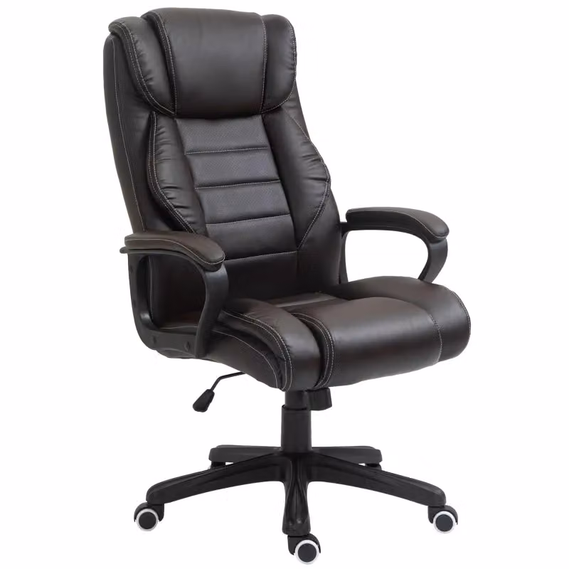 Sedia da ufficio executive Chicfurn in similpelle marrone con massaggio, rotazione 360°, funzione oscillante e braccioli, L: 52 cm, P: 64 cm, H: 120 cm – 2