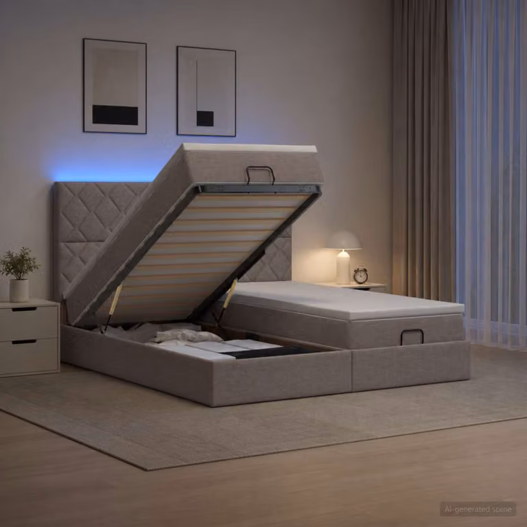Letto Ottomano con Materasso e Illuminazione LED vidaXL, Colore Tortora, L/P/H: 160 x 200 x 88 cm