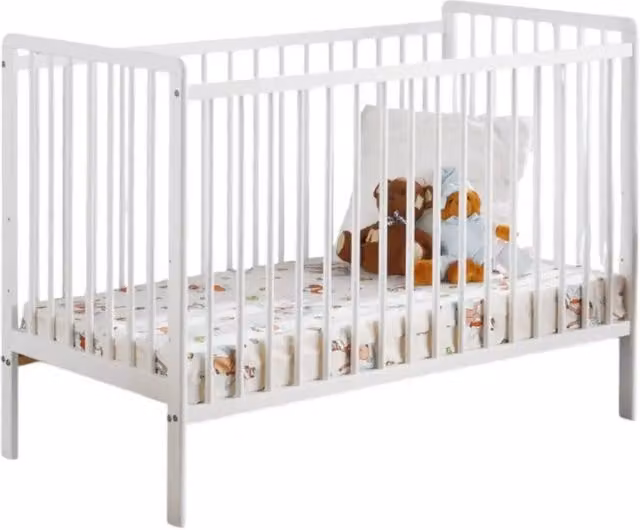 Lettino con materasso regolabile in altezza collezione LUTIN Meublorama colore bianco opaco L/P/H: 124 x 65 x 89 cm – 1