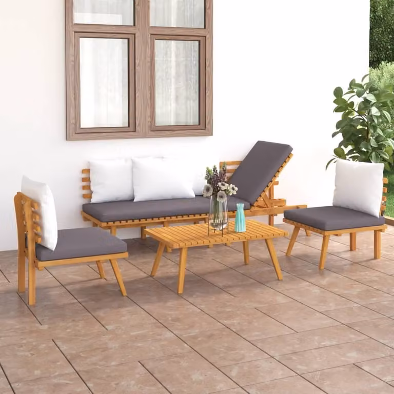 The Living Store Set da giardino 4 pezzi con cuscini in legno massiccio di acacia
