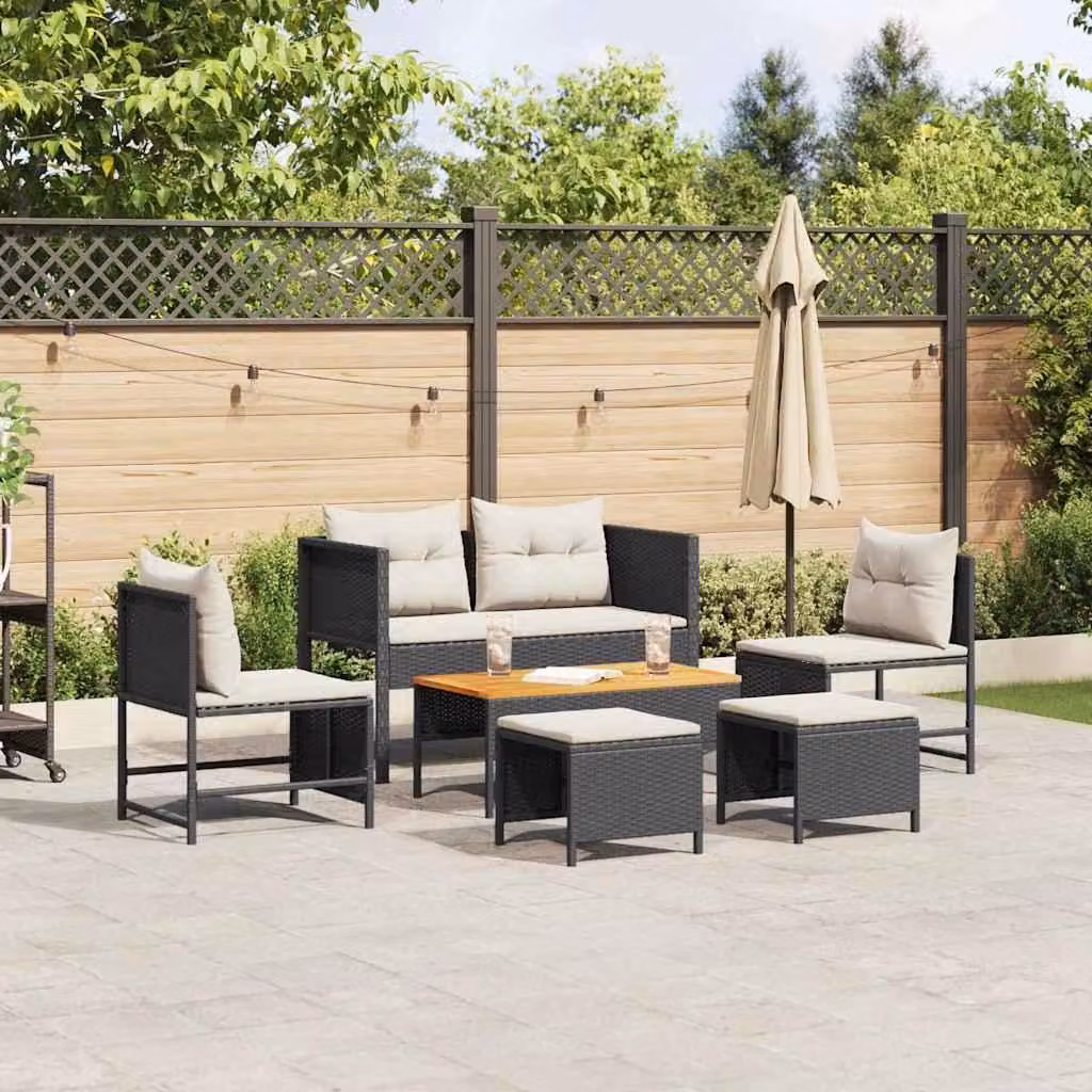 Maison Exclusive - Set da giardino composto da 6 pezzi. Divano e poltrone in rattan sintetico, colore nero e crema