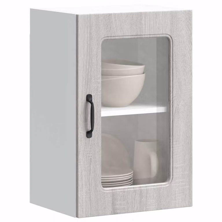 Pensile da cucina moderno vidaXL Kalmar con ante in vetro, Grigio, L: 60 cm, P: 40 cm, H: 31 cm