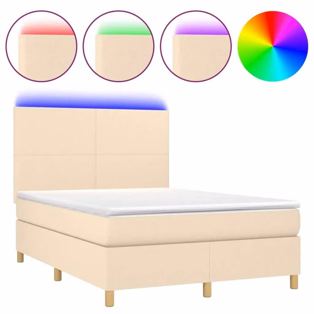 Letto Ibrido con Materasso vidaXL in Tessuto Beige e Bianco con Illuminazione LED e Porta USB L/P/H: 140 x 190 x 128 cm – 2