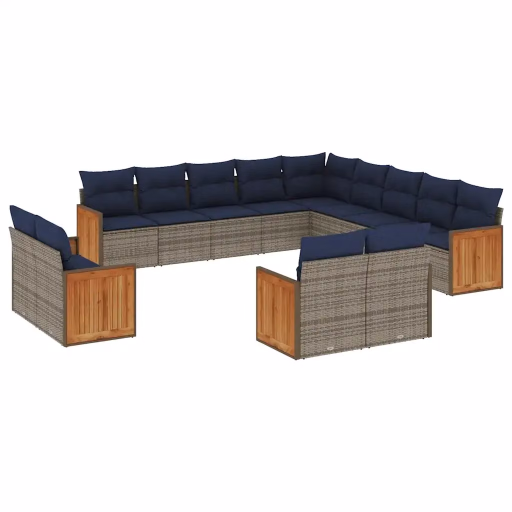 Set di Divani da Giardino a Forma di U vidaXL in Polyrattan e Legno di Acacia con Cuscini Blu e Grigio – 2