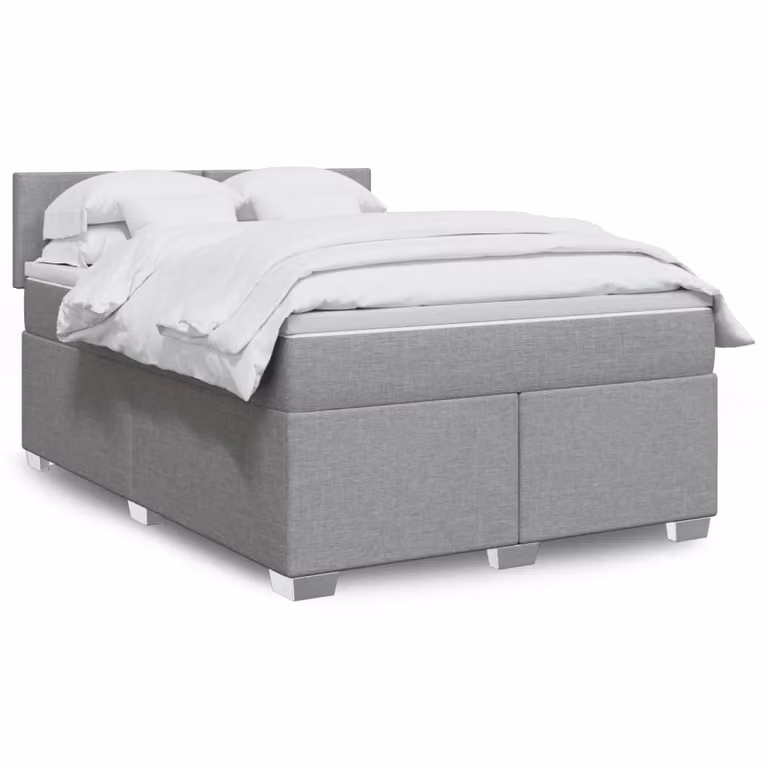 vidaXL Giroletto a Molle con Materasso Ibrido in Tessuto Grigio e Bianco L/P/H: 140 x 200 cm