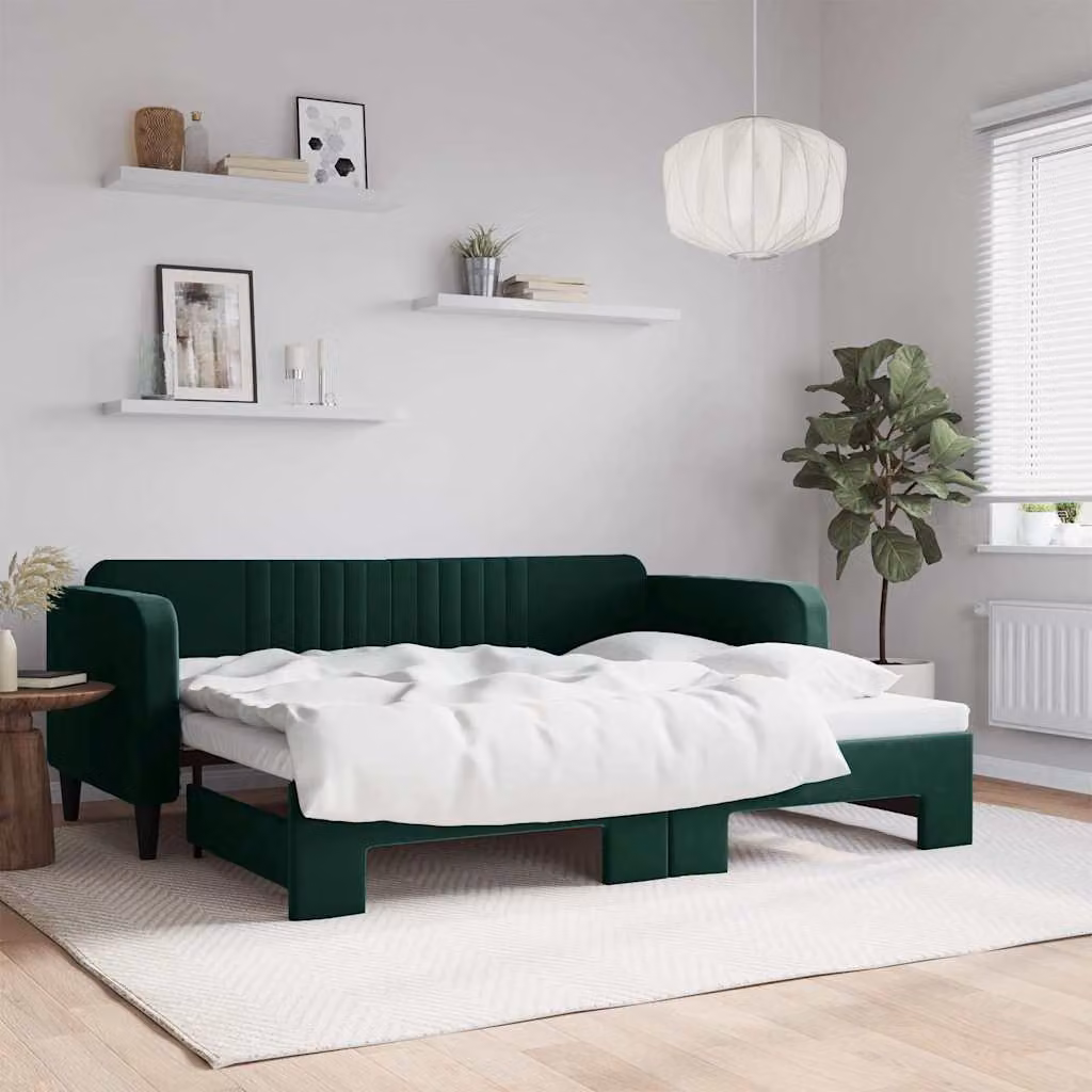 vidaXL Divano Letto con Letto Estraibile in Velluto Verde con Struttura in Legno e Metallo L/P/H: 223 x 100 x 75 cm