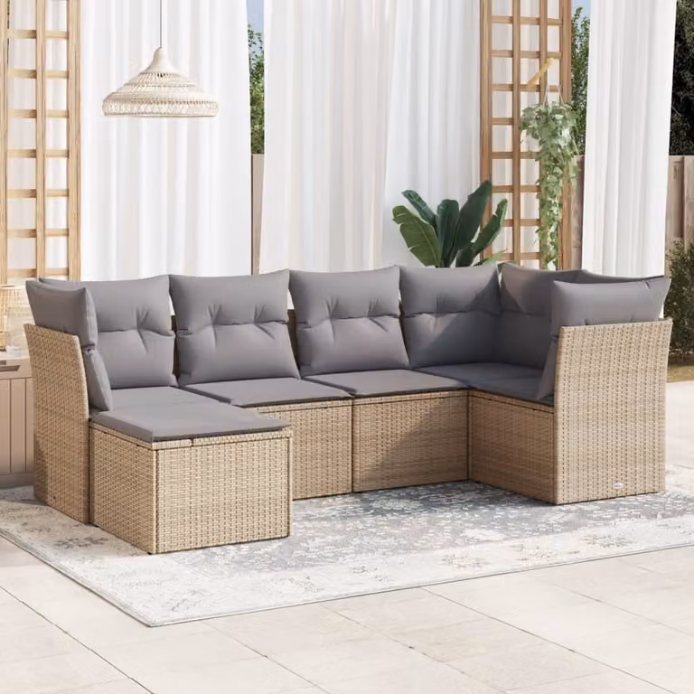 Maison Exclusive - Set Divano da Giardino 6 pz con Cuscini Beige in Polyrattan