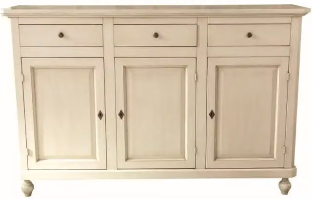 shopinnovativo Credenza con tre ante e tre cassetti in stile classico in legno con rifinitura avorio anticato 150x43x98