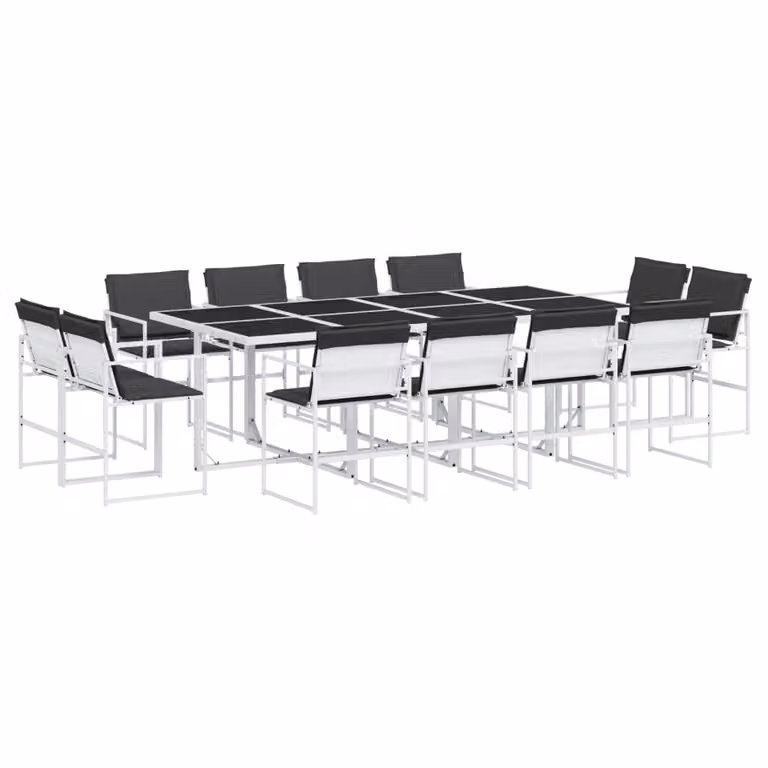 Set da Pranzo da Giardino 13 pz con Cuscini Bianco in Textilene