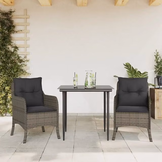 Set da Pranzo da Giardino 3 pz con Cuscini in Polyrattan Grigio 3211948