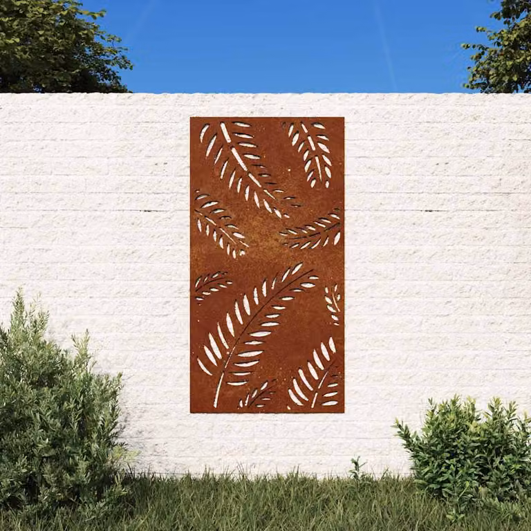 Decorazione da muro per giardino vidaXL in acciaio corten color marrone con motivo foglia, L: 105 cm, H: 55 cm