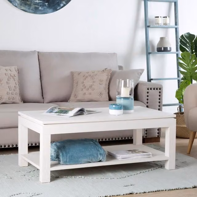 Liland Tavolo da salotto alzabile Banak in legno bianco con finitura opaca e design minimalista rettangolare L: 110 cm, P: 44 cm