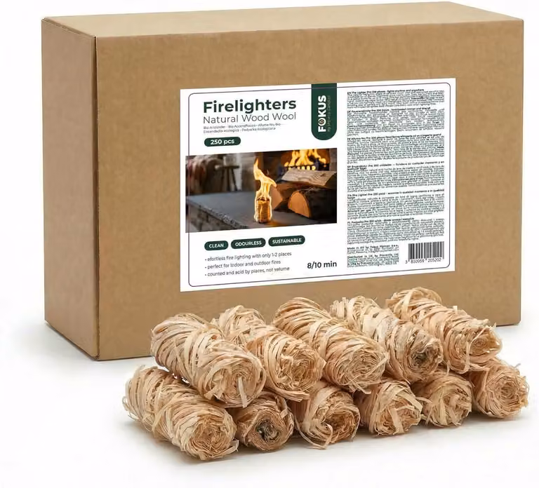 HORECA CANDLES Accendifuoco in trucioli di legno, 250 pezzi – Accendifuoco ecologico, a bassa emissione di odori e fumo, per caminetti, barbecue, forni e forni per pizza