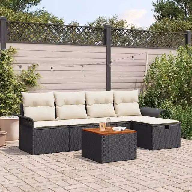 Set Divano da Giardino 6 pz Nero Poly Rattan 3360778