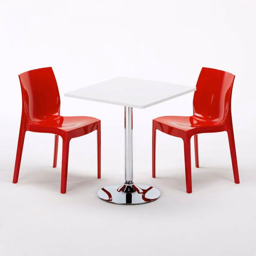Tavolo quadrato bianco e 2 sedie Set di aste da interno in polipropilene colorato Grand Soleil Ice Cocktail - Rosso