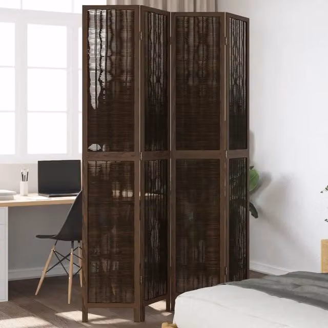 Divisorio Ambienti Moderno vidaXL in Legno di Paulownia Massello Marrone Scuro con 4 Pannelli