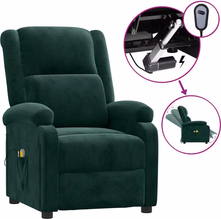 vidaXL Sedia da massaggio elettrica in velluto verde scuro