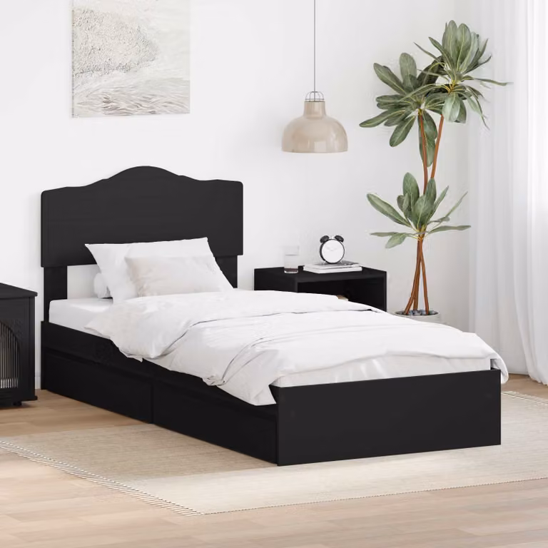 Letto con contenitore moderno vidaXL in legno ingegnerizzato nero L/P: 90 x 190 cm