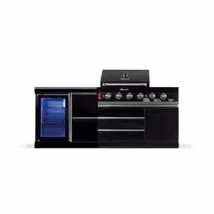 GORILLER® BLACKBACK S9 cucina da esterno, barbecue a gas con frigorifero, acciaio inox, nero