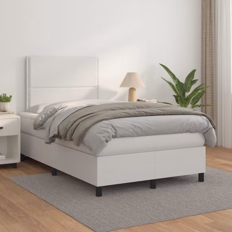 vidaXL Letto con Giroletto a Molle e Materasso Ibrido in Similpelle Bianco L/P/H: 200 x 120 x 128 cm