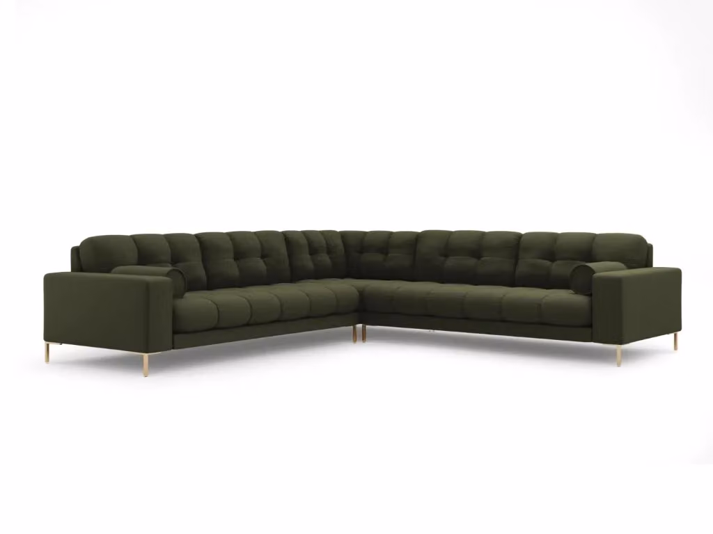 Divano angolare reversibile Bali Cosmopolitan Design da 6 posti in tessuto verde e oro L 256 x P 93 x H 75 cm – 2