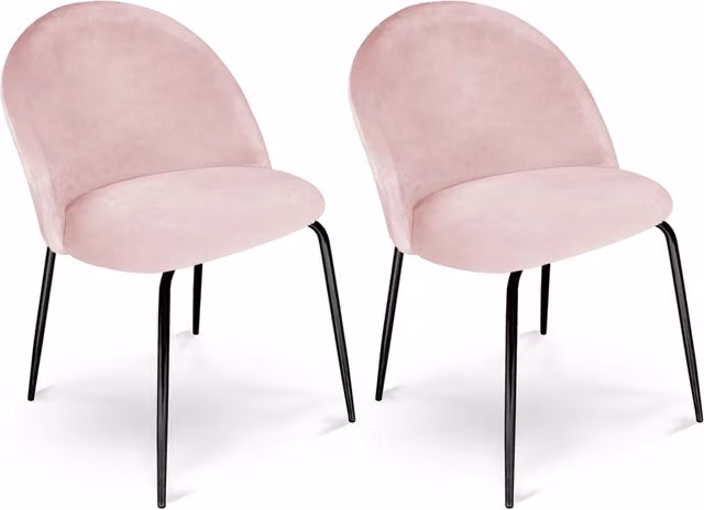 Set di 2 sedie da pranzo Samira in velluto rosa con gambe in metallo nero, stile moderno