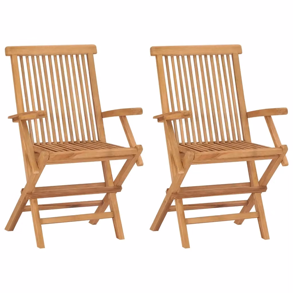 Set di 2 sedie pieghevoli vidaXL in legno massello di teak con cuscini grigi per giardino e terrazza – 2
