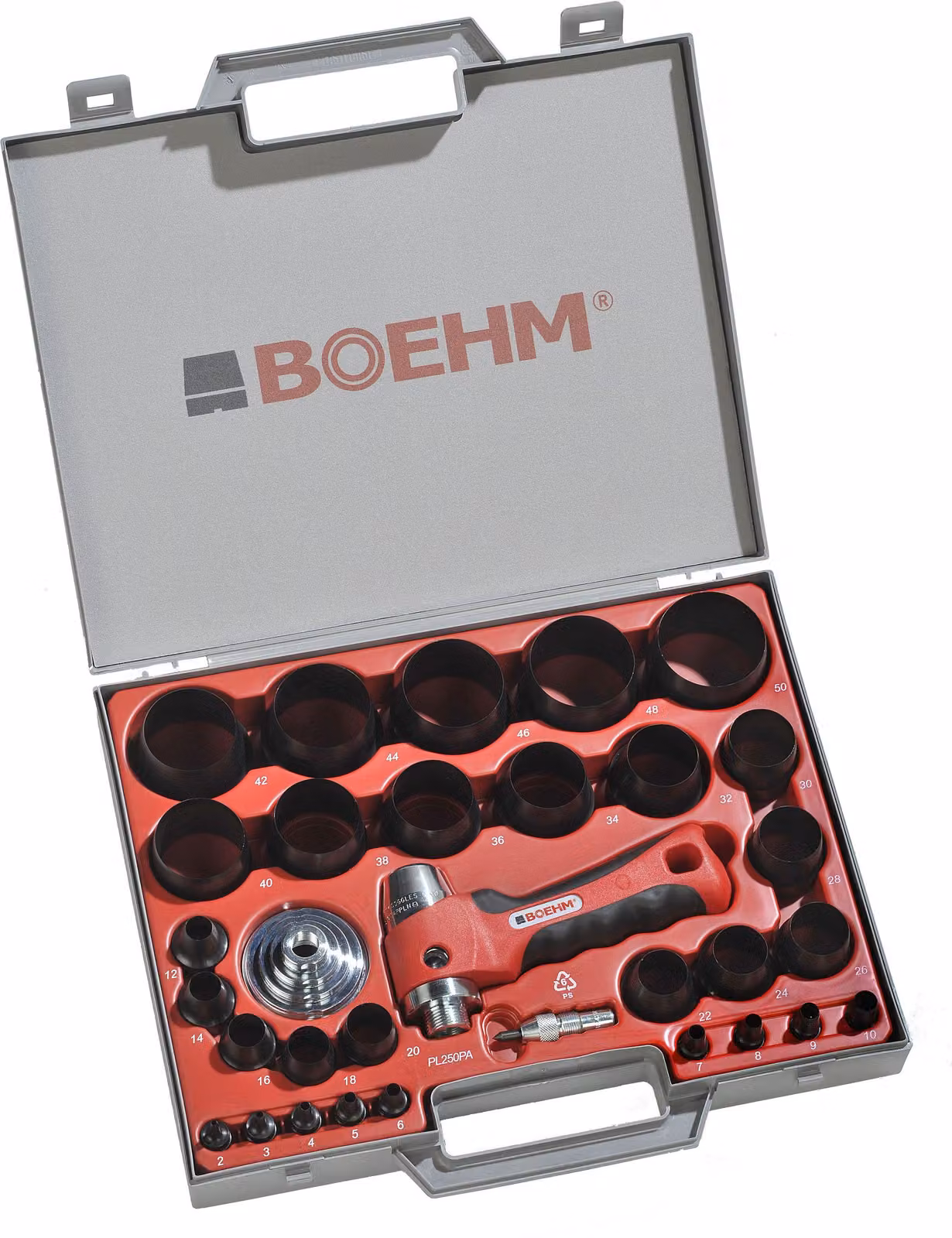 Set di utensili di punzonatura ad anello Boehm completo in contenitore, gamma di punzonatura: 2-50 mm