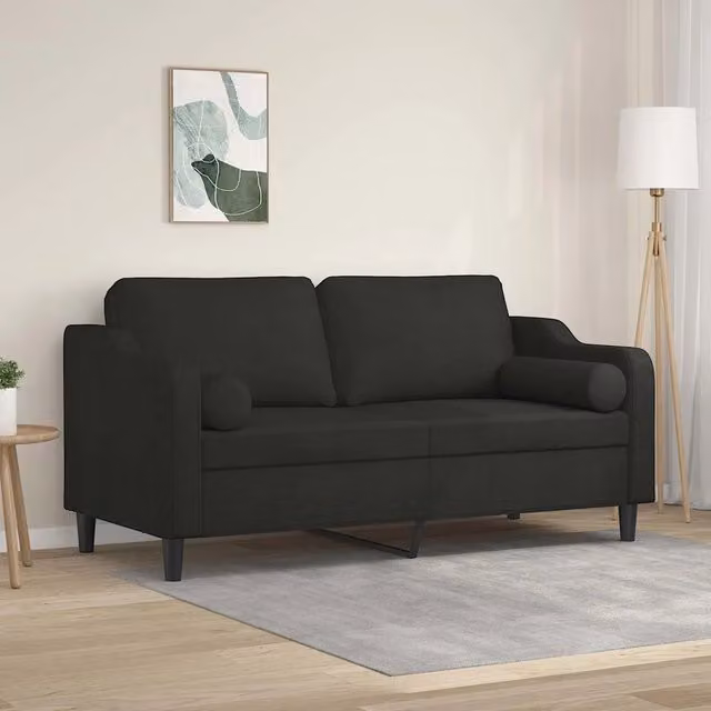 Divano a 2 Posti con Cuscini-Sofa 2 Posti con Cuscini Nero 140 cm in Tessuto 416509