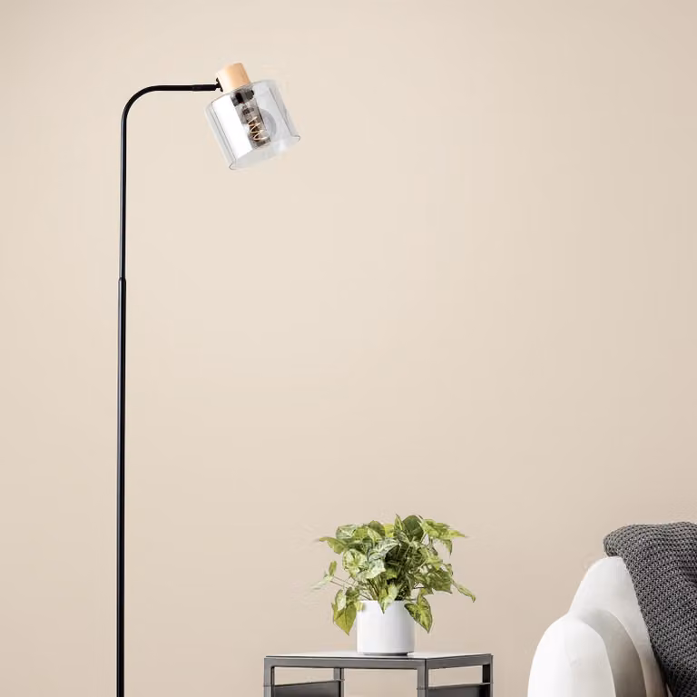 BRILLIANT Lampada da terra Weald 1,6 m nero/fumo/legno