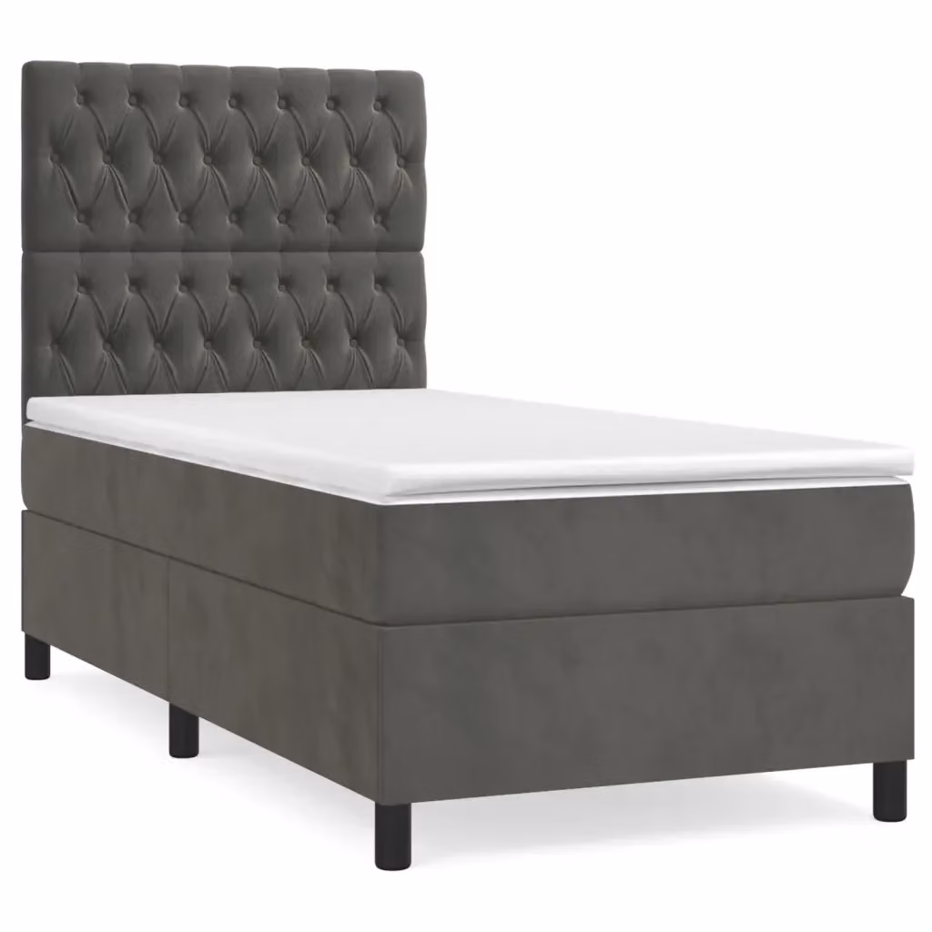 Letto Ibrido con Giroletto a Molle e Materasso vidaXL in Velluto Grigio e Bianco L/P: 100 x 200 cm – 2