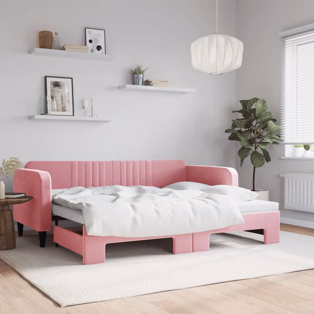 vidaXL Divano Letto con Letto Estraibile in Velluto Rosa L/P/H: 223 x 100 x 75 cm
