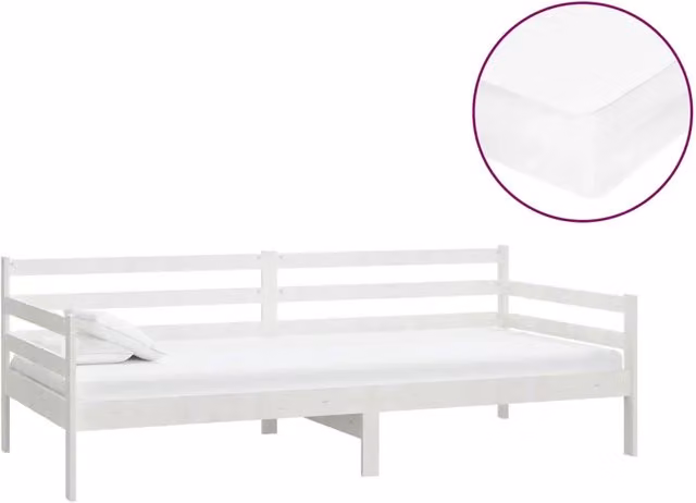 Divano letto | Sof¨¤ letto | Letto singolo con Materasso 90x200 cm Bianco in Legno di Pino