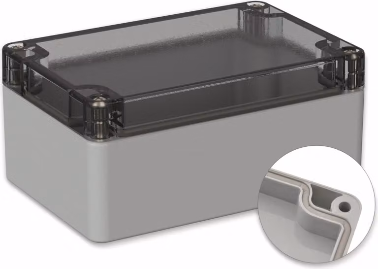 POLLIN, alloggiamento in policarbonato, 120 x 80 x 55 mm, IP66, grigio chiaro, coperchio trasparente