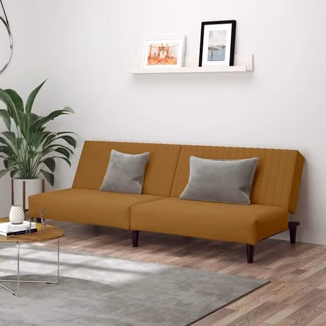 Divano Letto a 2 Posti Marrone in Velluto 375934
