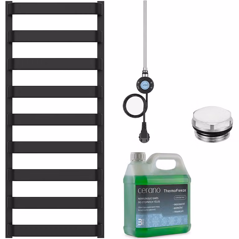 Set di radiatori elettrici da bagno Adriano - Wi-Fi - 600W - nero opaco - 1200x500 mm
