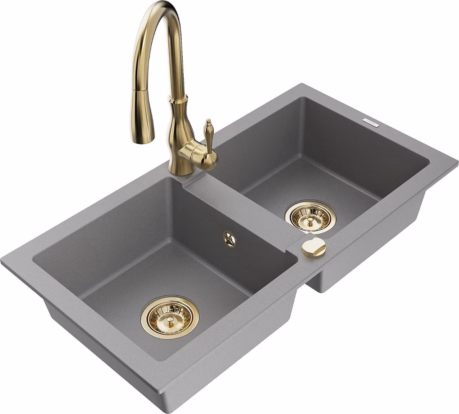 Mexen Mario lavello in granito a 2 vasche con miscelatore cucina Savita, grigio - 6504-71-672601-50