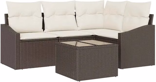 Set di divani con cuscino 5 pz | Set Salotto da Giardino Marrone polyrattan